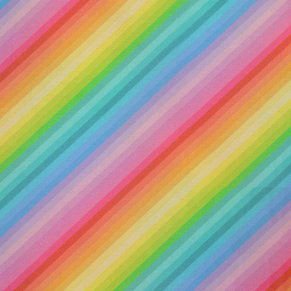 Pastel Rainbow Diagonal Stripe fabric featuring soft diagonal stripes in pink, coral, peach, yellow, lime green, turquoise, blue, and lavender.