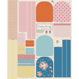 Cotton Nook Backpack Panel with printed pieces for sewing a colorful zippered backpack.