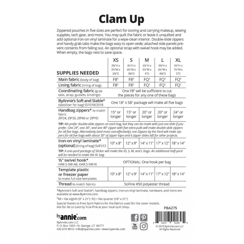 Clam Up Zippered Pouches Pattern image # 48672