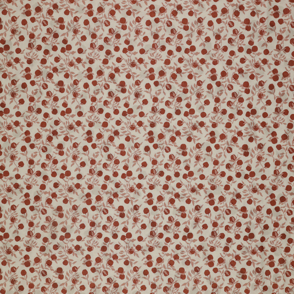 Primrose & Parsley Fabric Collection - Apples Natural: rust-red apples and dusty pink leafy branches on a cream background PCPR26832