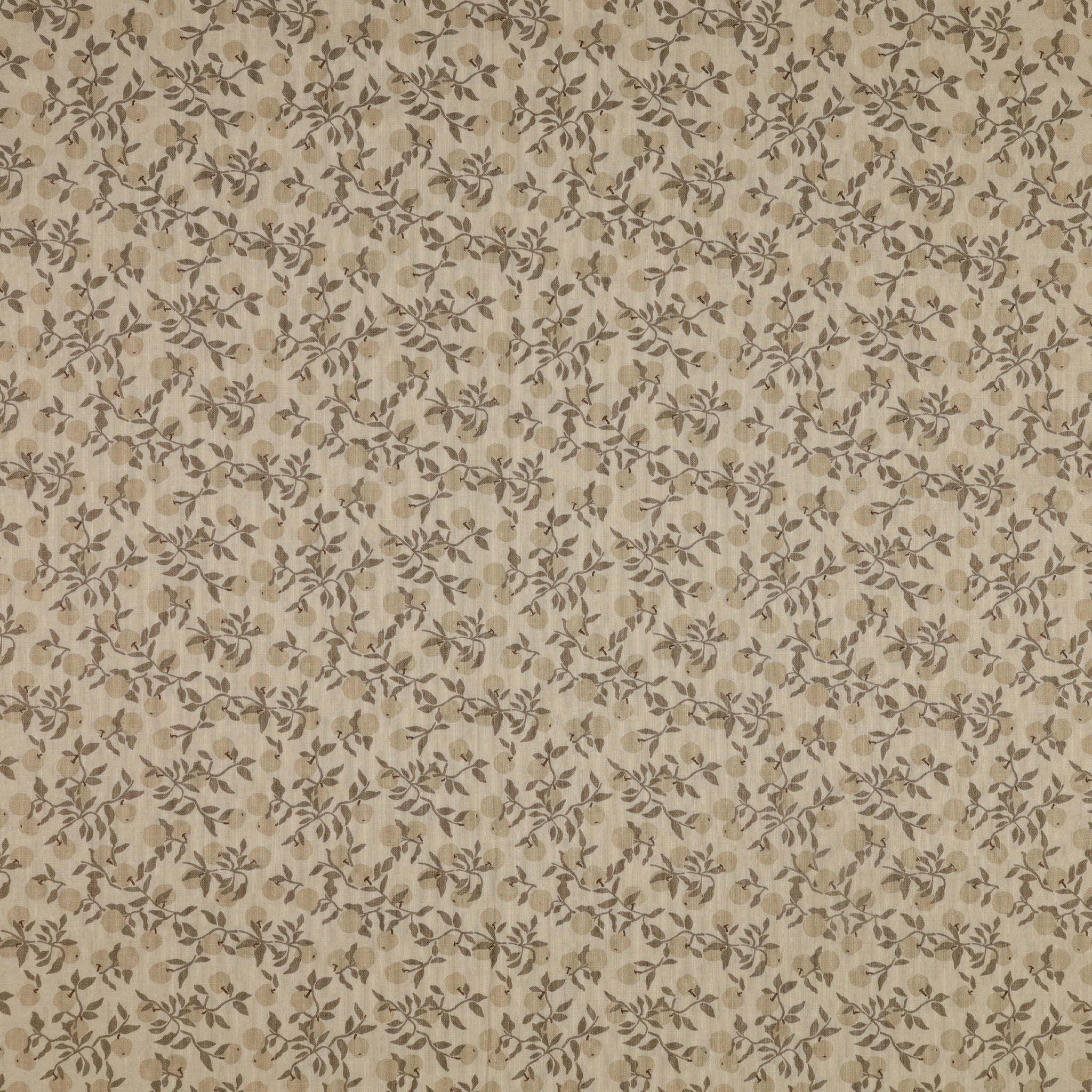 Primrose & Parsley Fabric Collection - Apples Light Sage: soft beige apples and sage-brown leafy branches on a light sage background PCPR26833