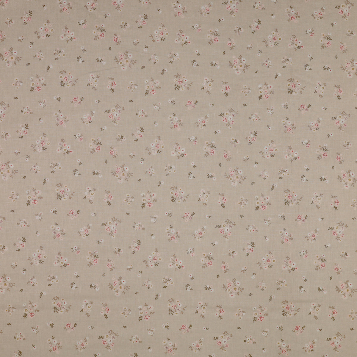 Primrose & Parsley Fabric Collection - Briar Rose Sage: small pink and white floral clusters with olive leaves on a beige background PCPR26835