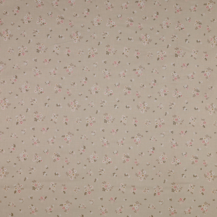 Primrose & Parsley Fabric Collection - Briar Rose Sage: small pink and white floral clusters with olive leaves on a beige background PCPR26835