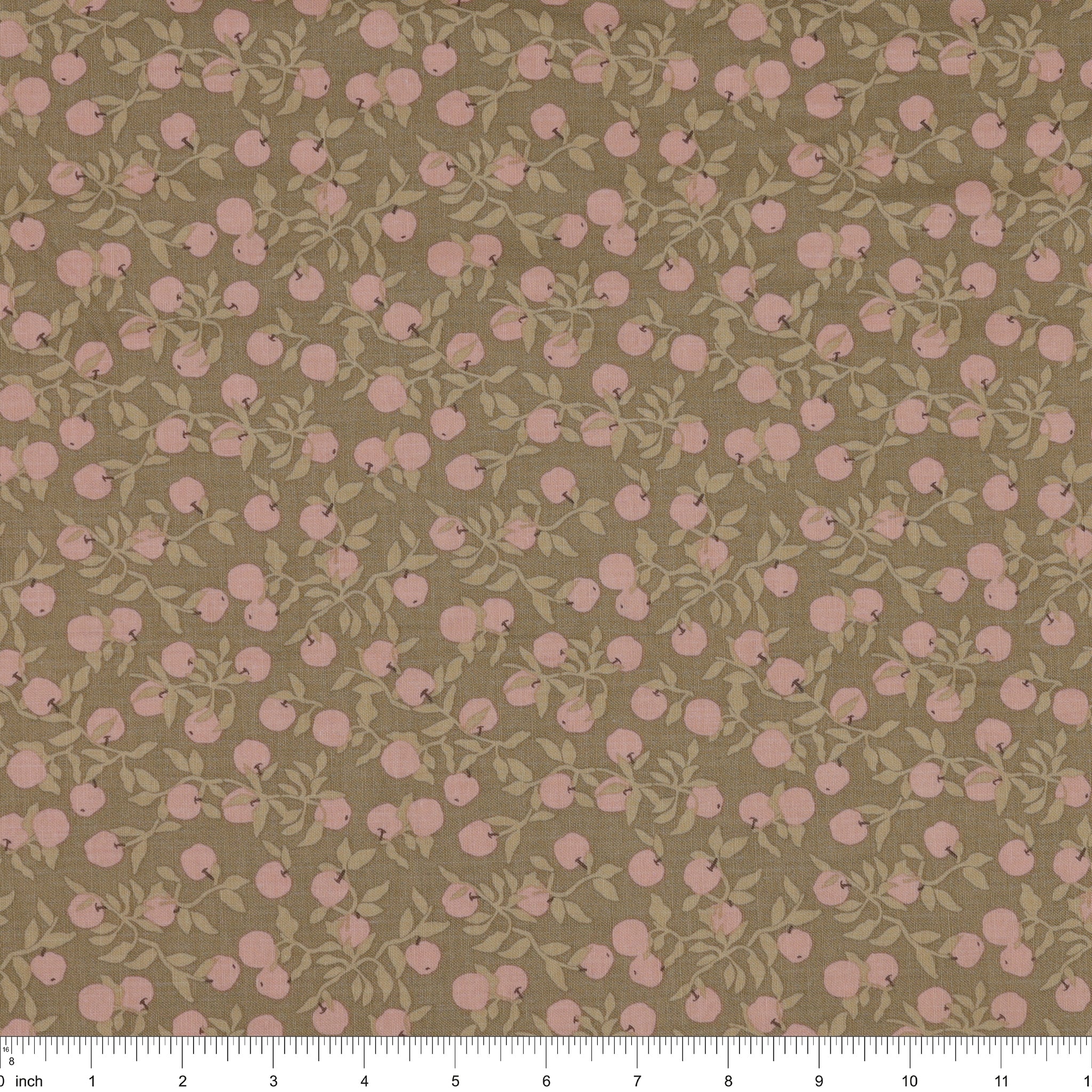 Primrose & Parsley Fabric Collection - Apples Dark Sage: with ruler for scale PCPR2683