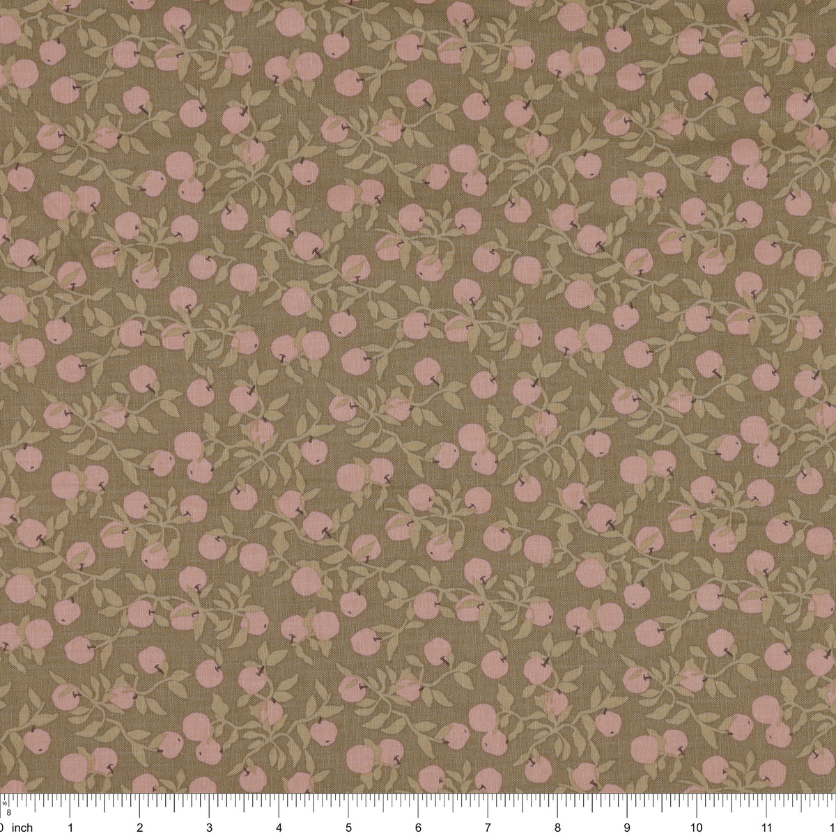Primrose & Parsley Fabric Collection - Apples Dark Sage: with ruler for scale PCPR2683