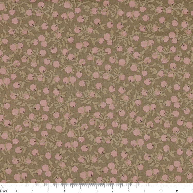 Primrose & Parsley Fabric Collection - Apples Dark Sage: with ruler for scale PCPR2683