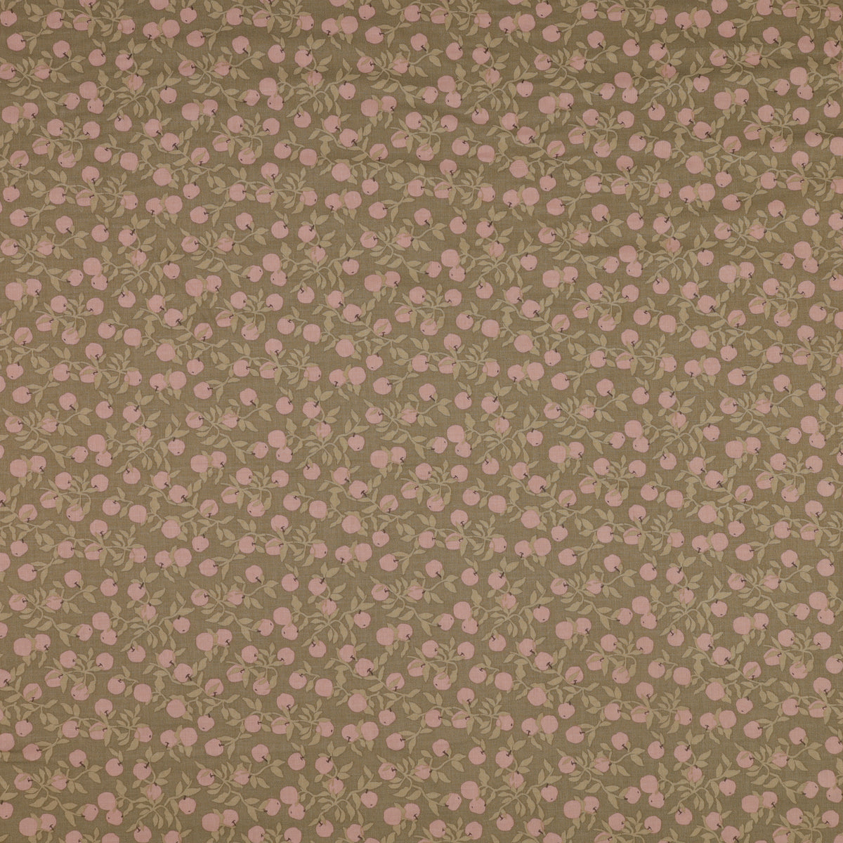Primrose & Parsley Fabric Collection - Apples Dark Sage: blush pink apples and muted green leafy branches on a dark sage background PCPR2683