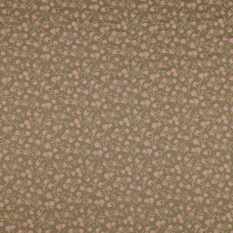 Primrose & Parsley Fabric Collection - Apples Dark Sage: blush pink apples and muted green leafy branches on a dark sage background PCPR2683