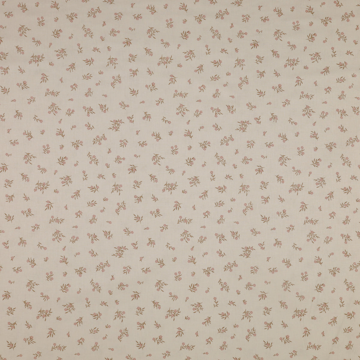 Primrose & Parsley Fabric Collection - Meadow Sprigs Beige: Cream fabric with scattered sprigs of tiny dusty pink flowers and delicate brown leaves PCPR26841