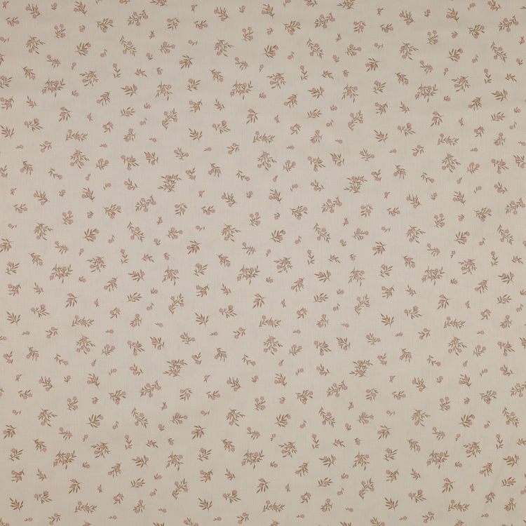 Primrose & Parsley Fabric Collection - Meadow Sprigs Beige: Cream fabric with scattered sprigs of tiny dusty pink flowers and delicate brown leaves PCPR26841