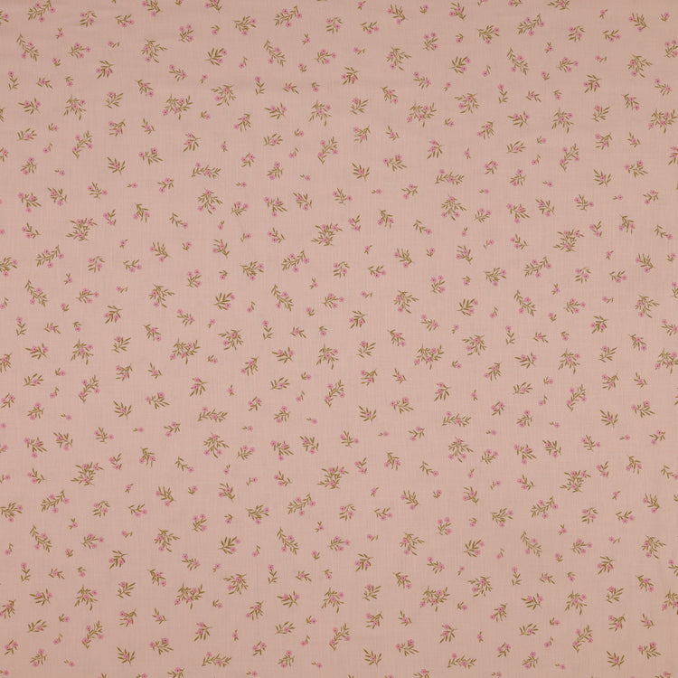 Primrose & Parsley Fabric Collection - Meadow Sprigs Rose: Light pink fabric with scattered sprigs of tiny pink flowers and delicate green leaves PCPR26842