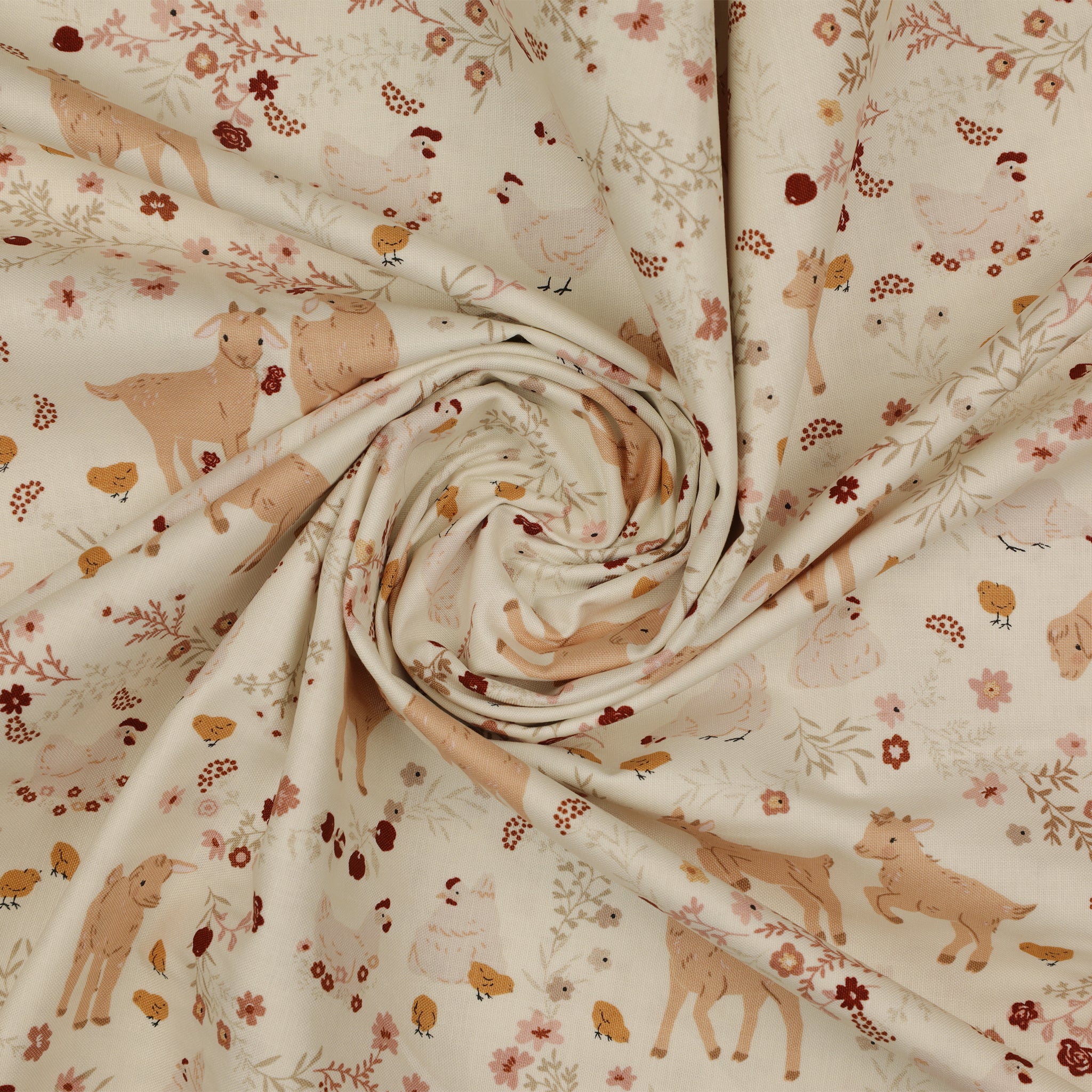 Primrose & Parsley Fabric Collection - Barnyard Babies White: swirled PCPR26843