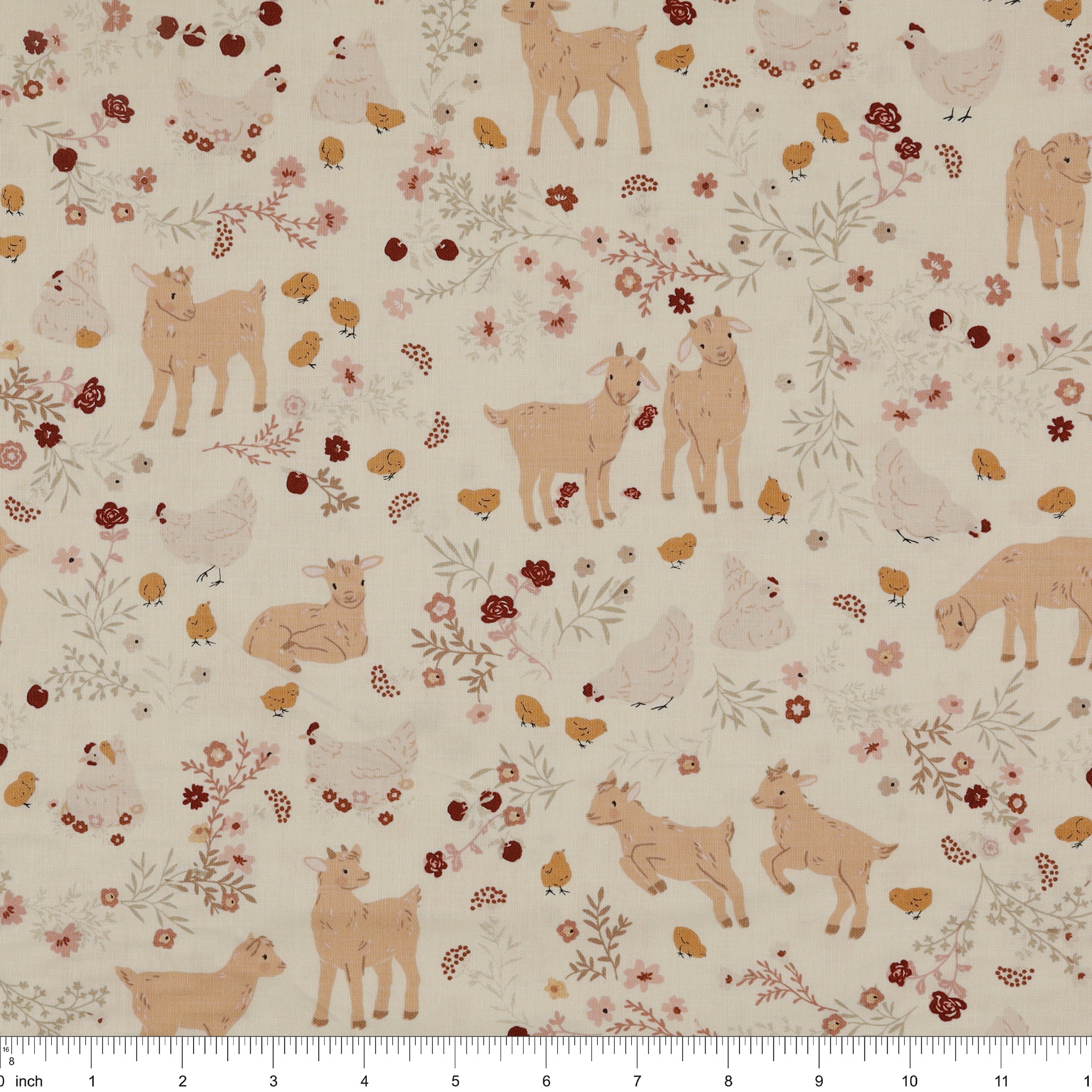 Primrose & Parsley Fabric Collection - Barnyard Babies White: with ruler for scale PCPR26843