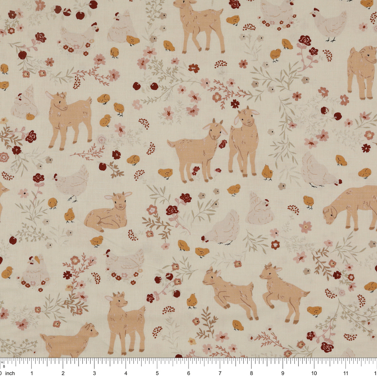 Primrose & Parsley Fabric Collection - Barnyard Babies White: with ruler for scale PCPR26843