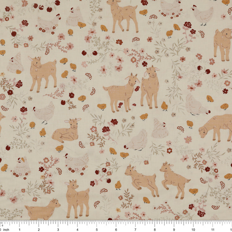 Primrose & Parsley Fabric Collection - Barnyard Babies White: with ruler for scale PCPR26843