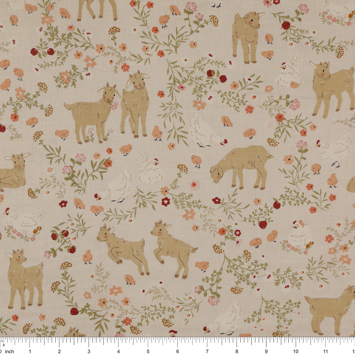 Primrose & Parsley Fabric Collection - Barnyard Babies Beige: with ruler for scale PCPR26844