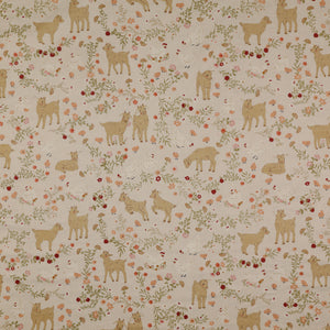 Primrose & Parsley Fabric Collection - Barnyard Babies Beige: playful goats, chickens, chicks, and delicate floral sprigs in warm tones on a beige background PCPR26844