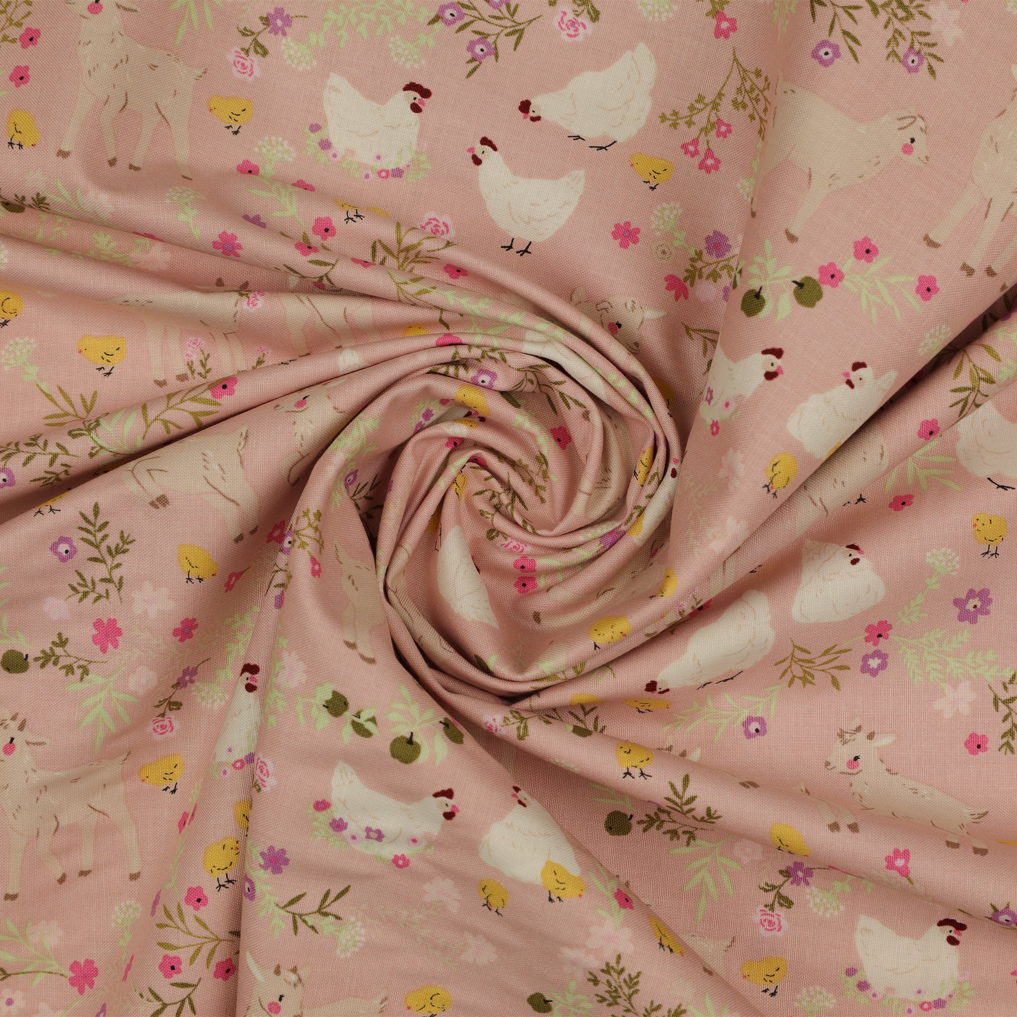 Primrose & Parsley Fabric Collection - Barnyard Babies Rose: swirled PCPR26845