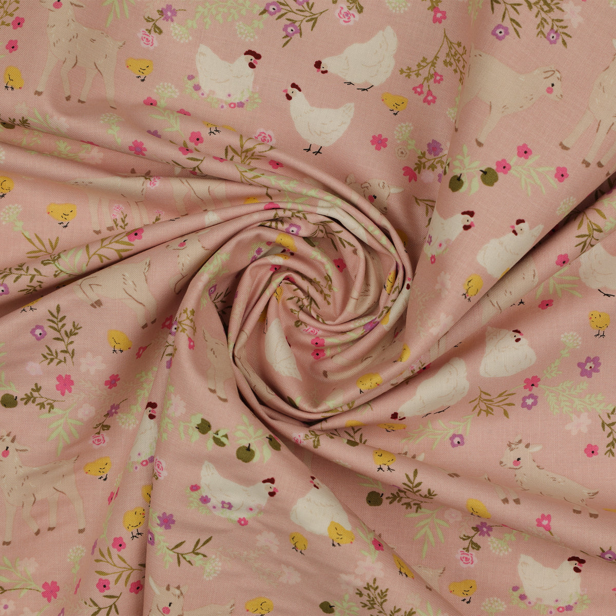 Primrose & Parsley Fabric Collection - Barnyard Babies Rose: swirled PCPR26845