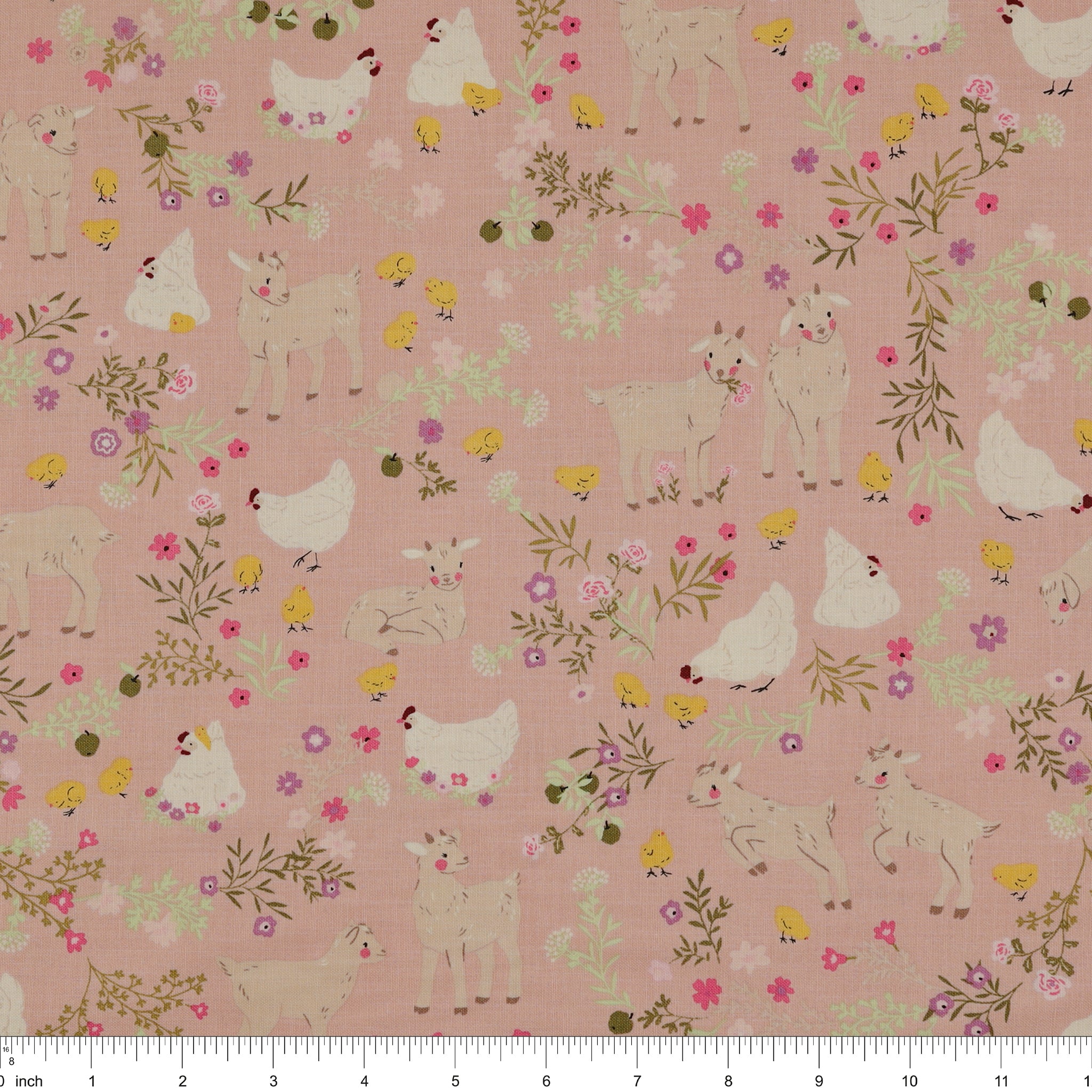 Primrose & Parsley Fabric Collection - Barnyard Babies Rose: with ruler for scale PCPR26845