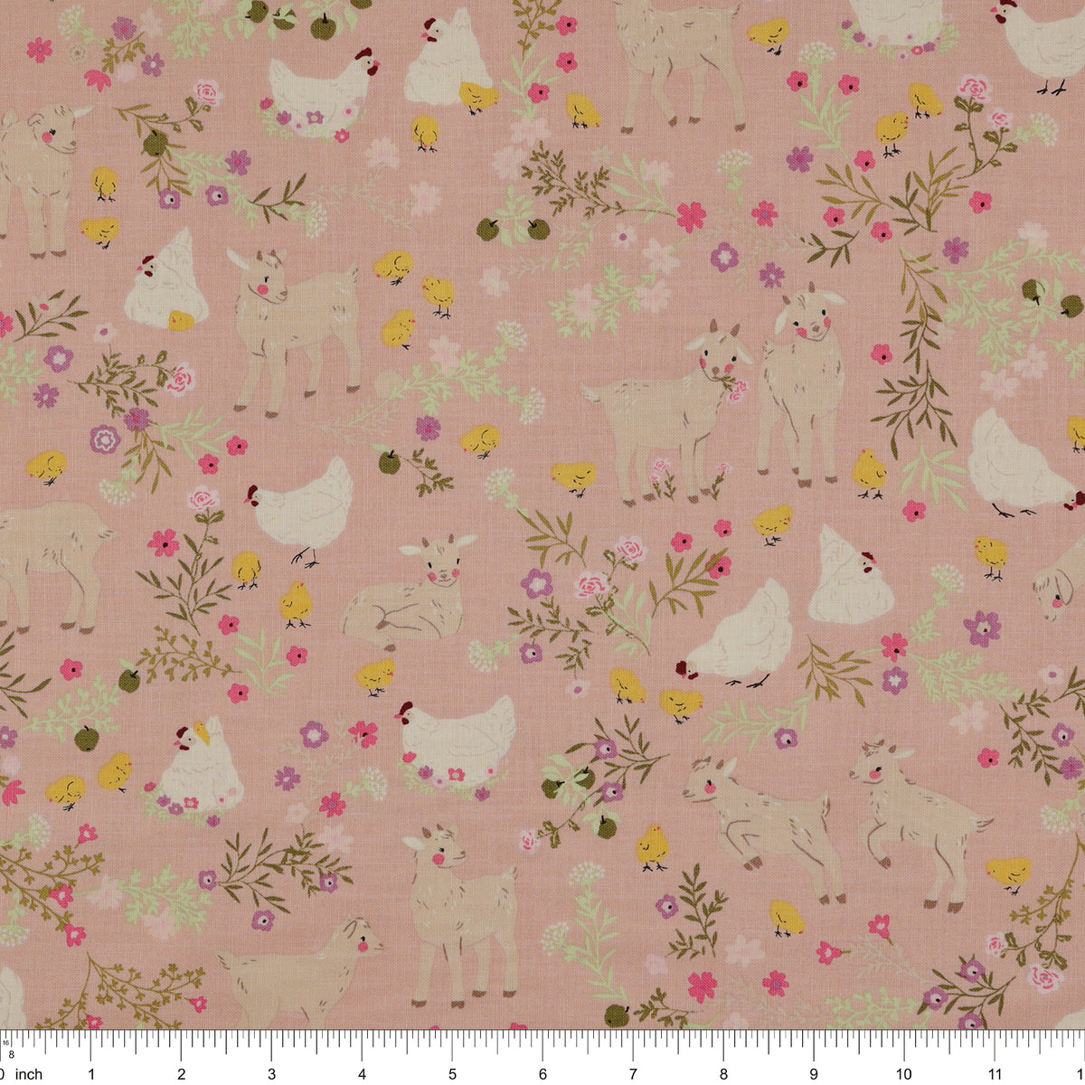 Primrose & Parsley Fabric Collection - Barnyard Babies Rose: with ruler for scale PCPR26845