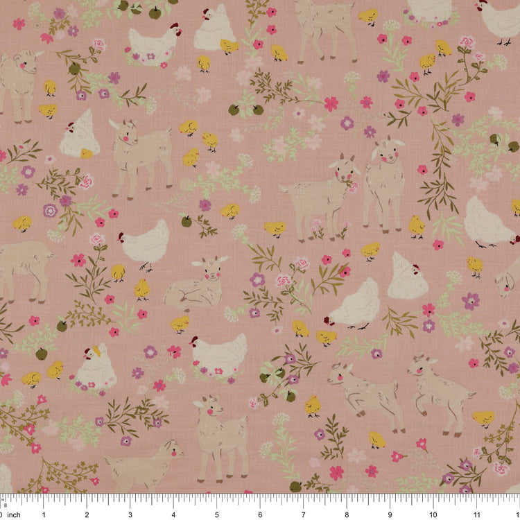 Primrose & Parsley Fabric Collection - Barnyard Babies Rose: with ruler for scale PCPR26845