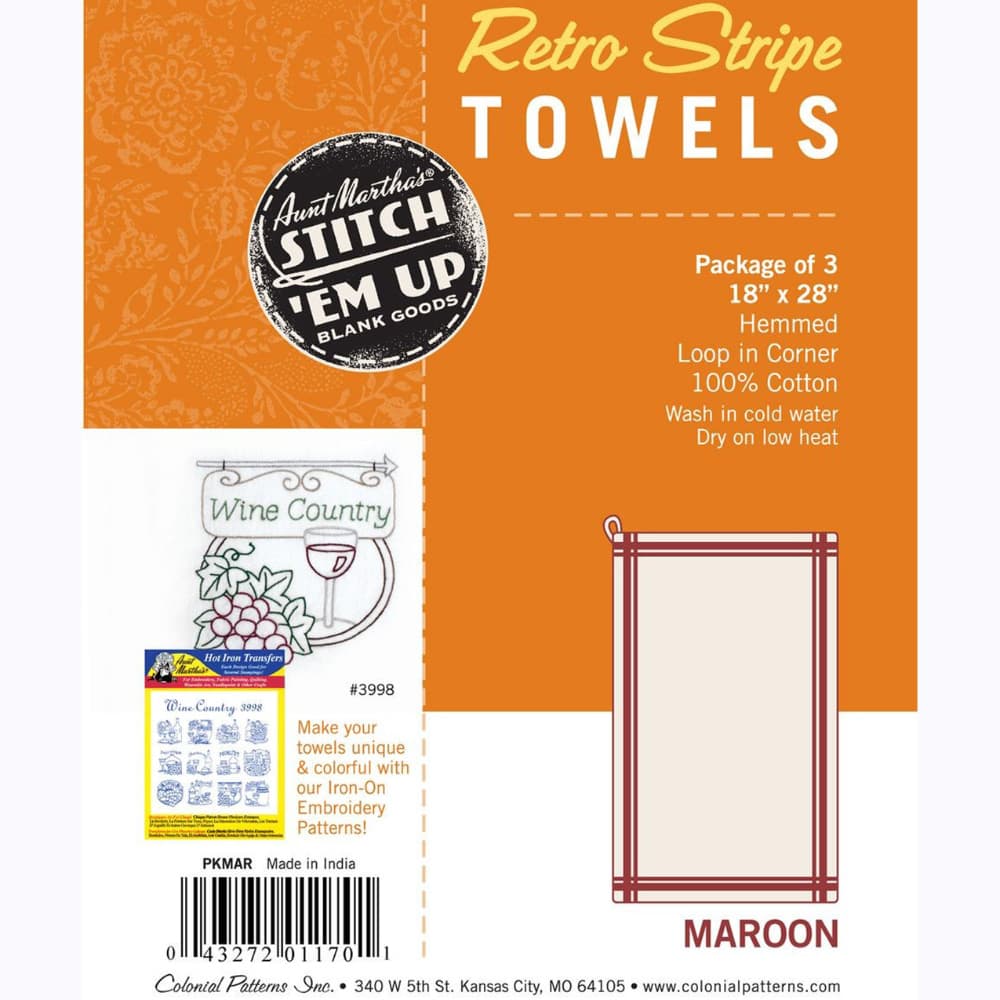 Retro Striped Towels - Set of 3, Maroon image # 102219