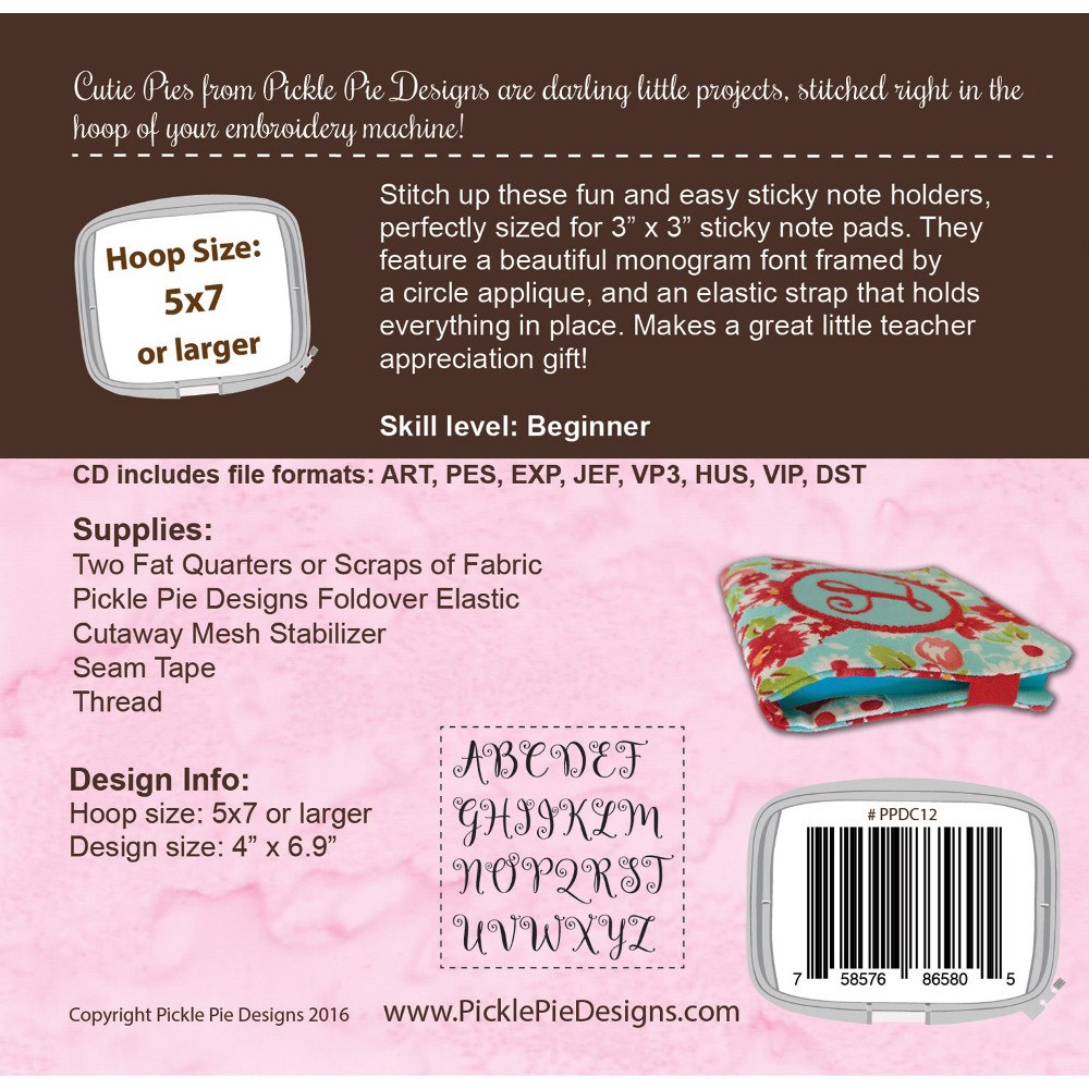 Monogrammed Sticky Note Holders Embroidery CD image # 52141