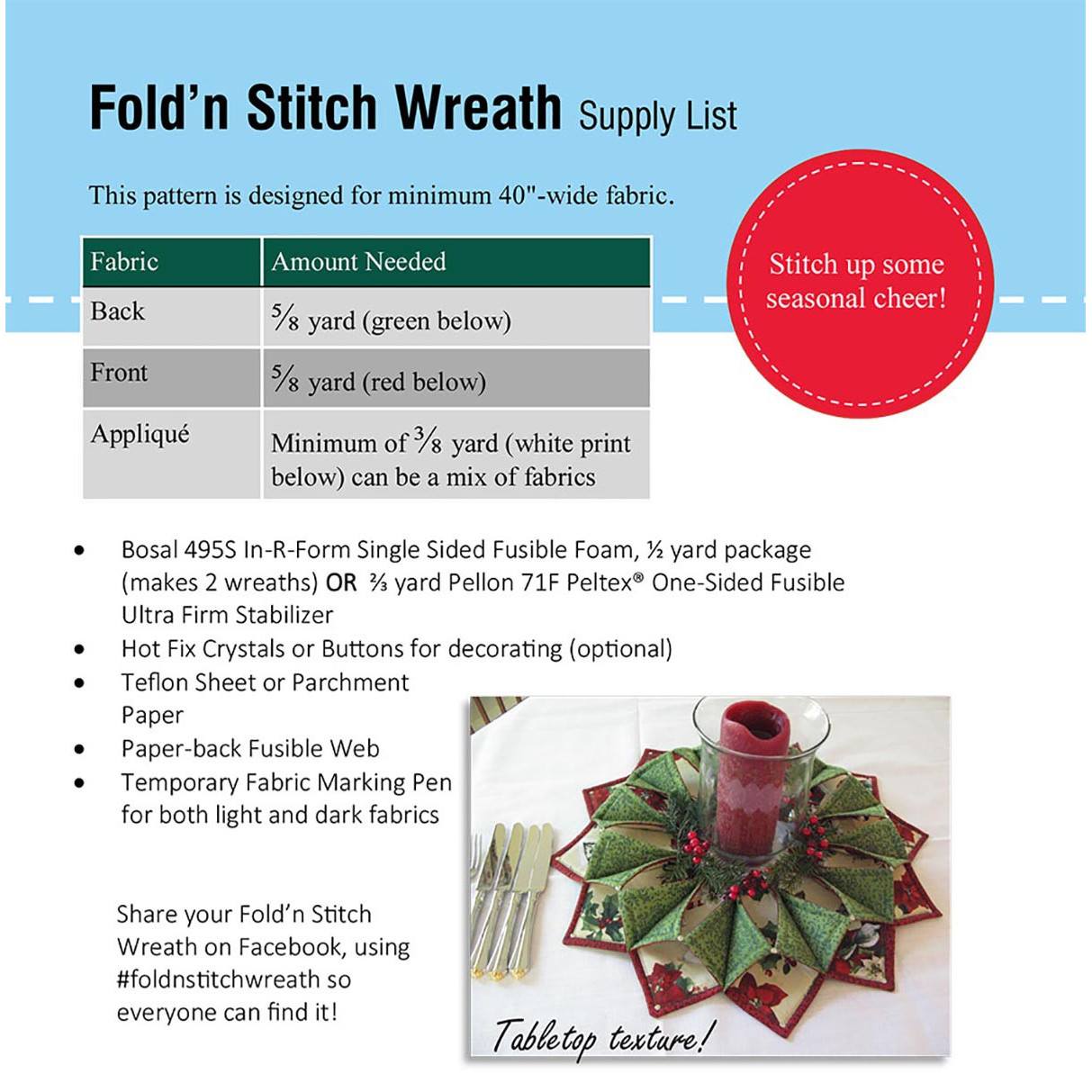 Fold-n-Stitch Wreath Pattern, Poorhouse Quilt Designs image # 35137