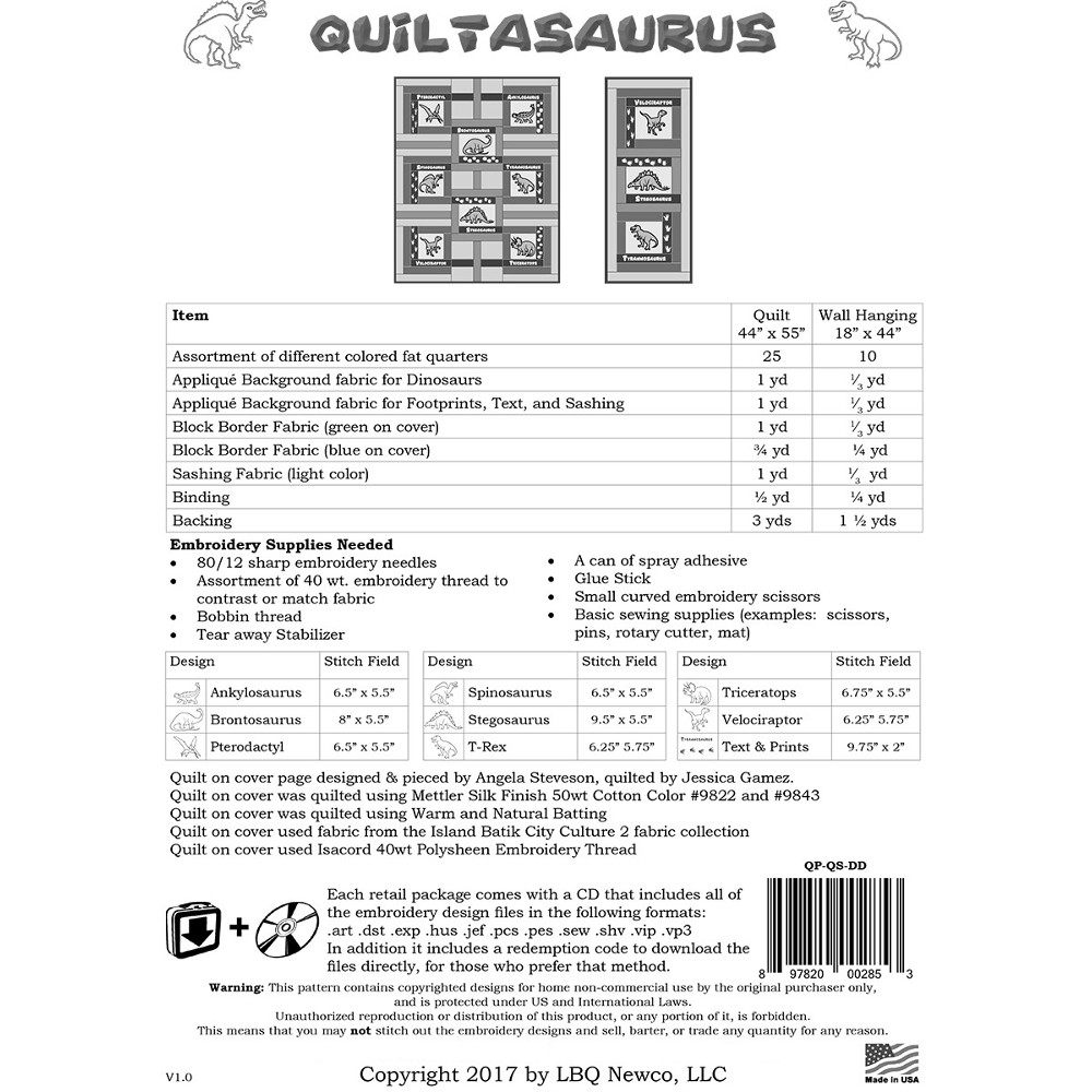 Quiltasaurus Embroidery CD with Patterns - 24 Designs image # 47451