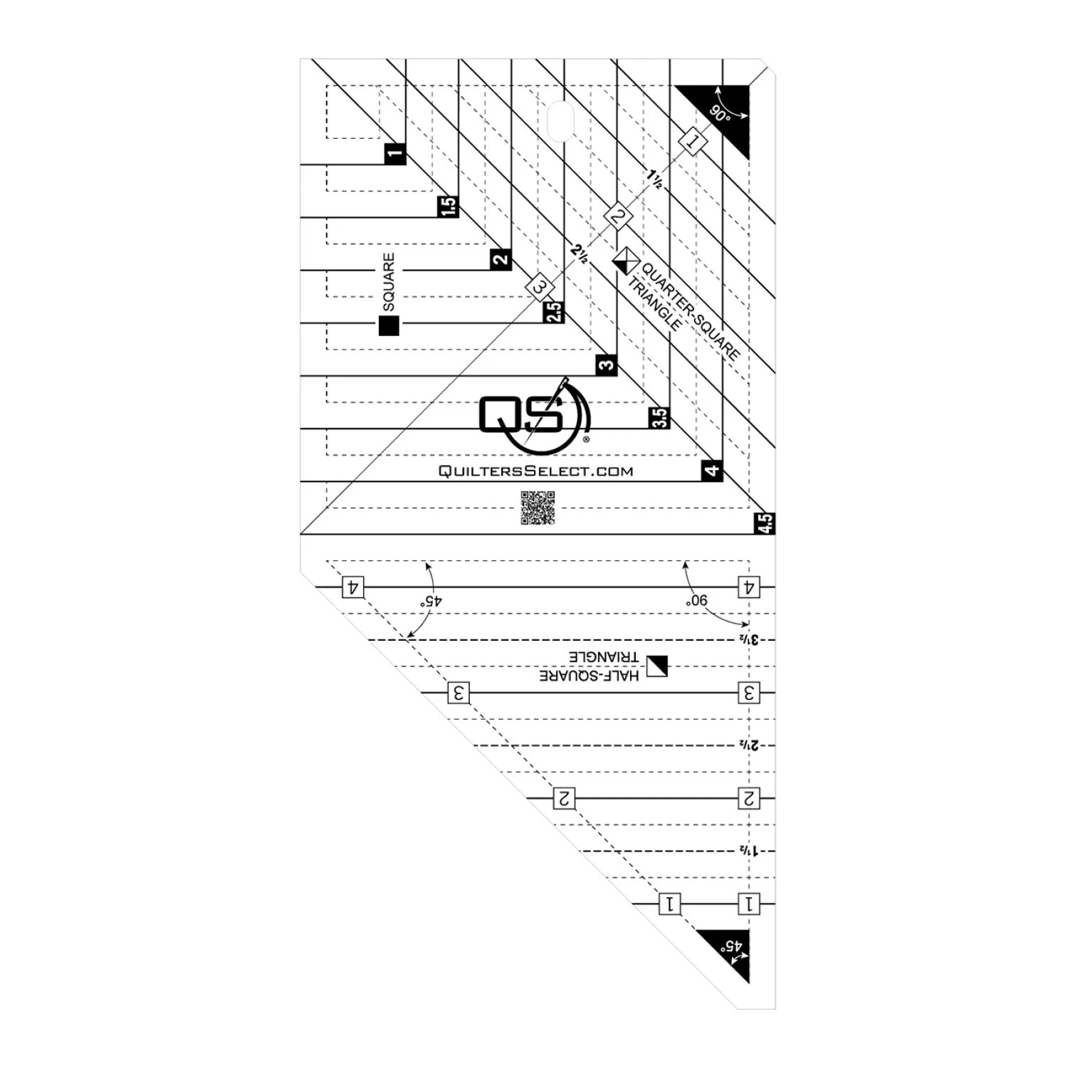 Quilters Select Crystal Clear Mini 3-In-1 Combo Ruler
