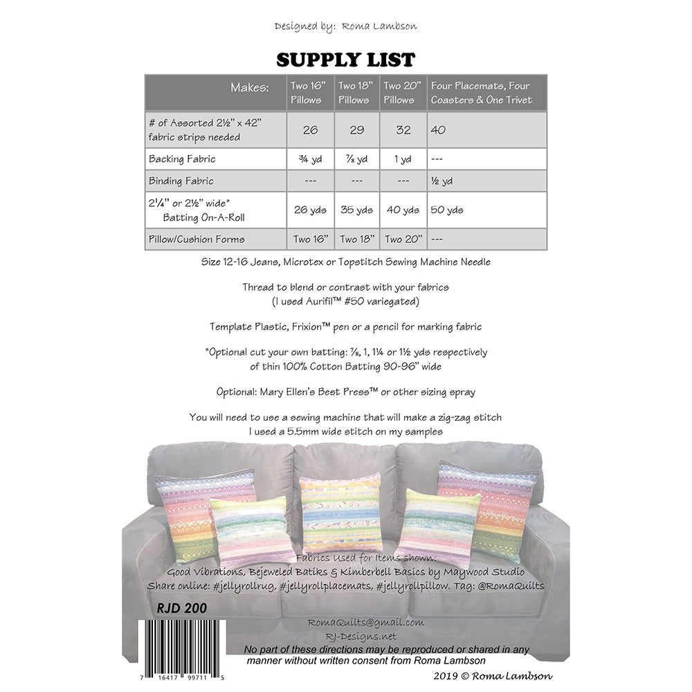 R.J. Designs, Pillows & Placemats Pattern image # 58347