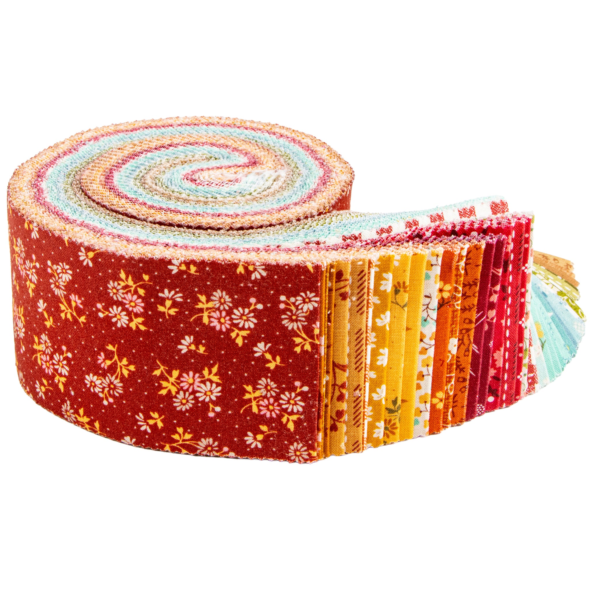 Baked With Love Rolie Polie partially unrolled to show the assorted colorful prints.
