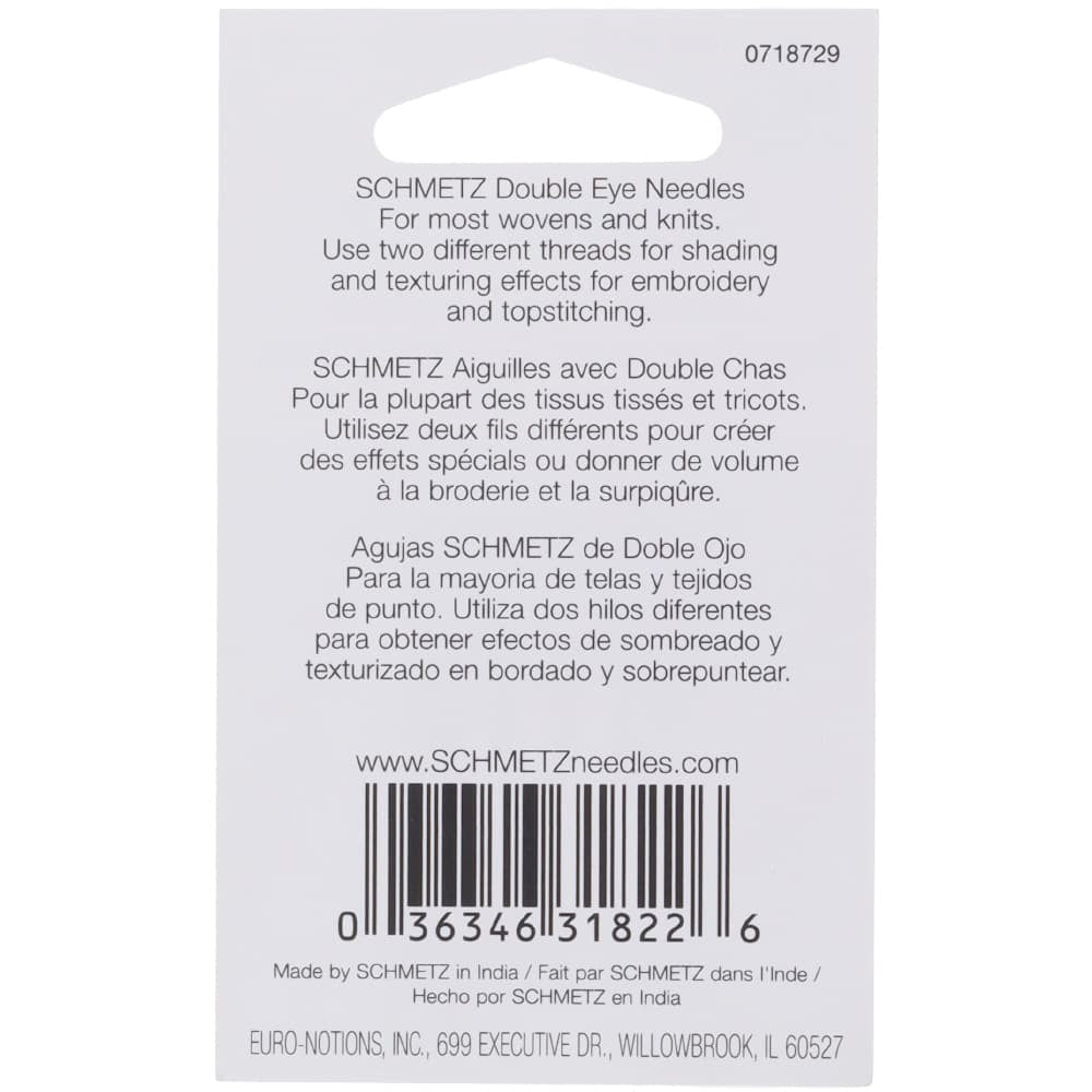 Double Eye Needle, Schmetz (5pk) Size 80/12 image # 83739
