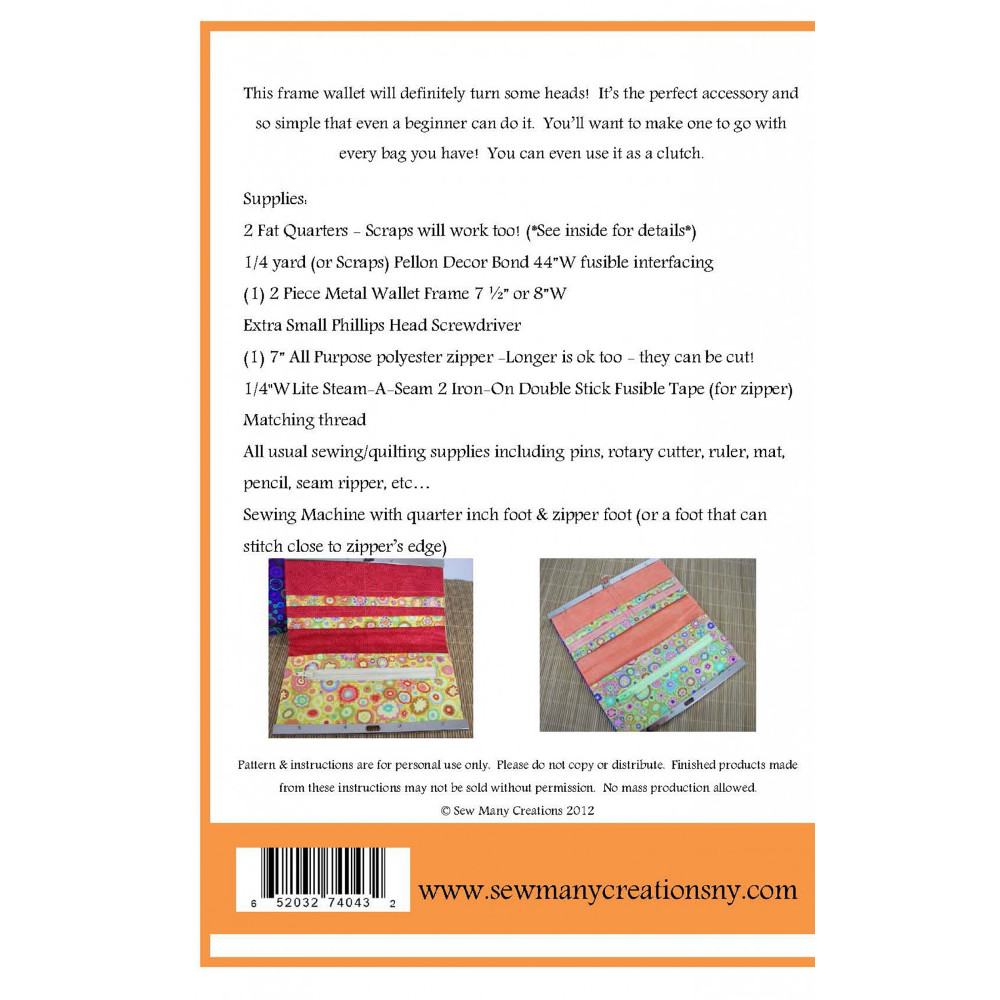 Diva Frame Wallet Pattern, Sew Many Creations image # 35612