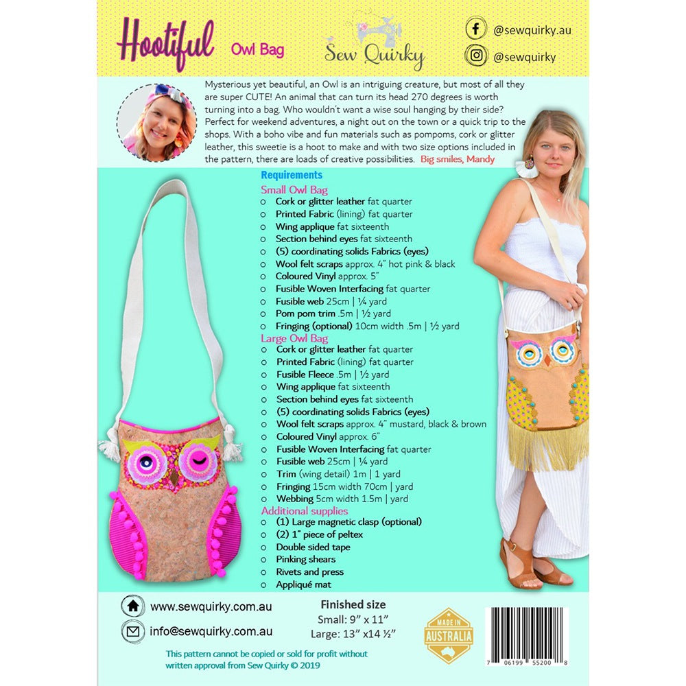 Sew Quirky, Hootiful Owl Bag Pattern image # 67705