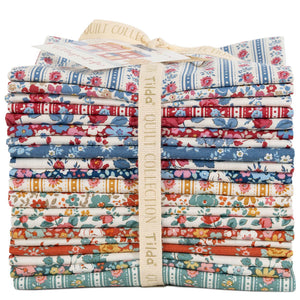 Tilda Village Life Fat Quarter Bundle with 20 coordinating floral fabrics in warm and cool colors.