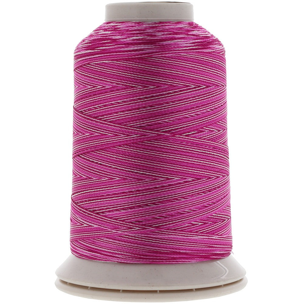 Cone of Floriani variegated embroidery thread in pink and white shades