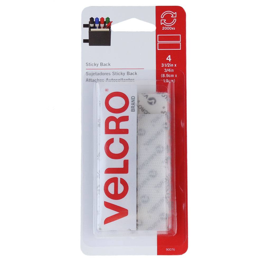 Sticky Back Velcro Strip 3-1/2in x 3/4in White image # 19208