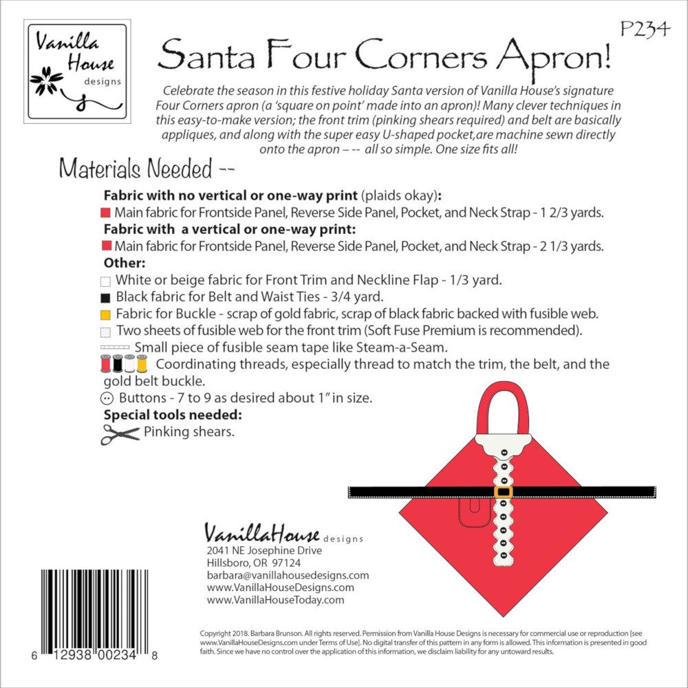 Santa Four Corners Apron Pattern image # 55156