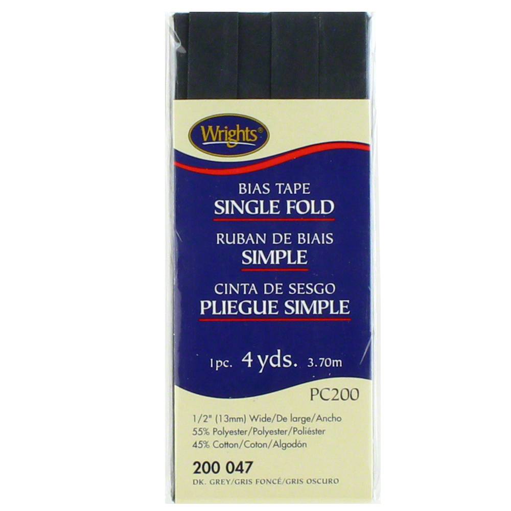 Bias Tape, Single Fold, Wrights #W200-, Dark Grey