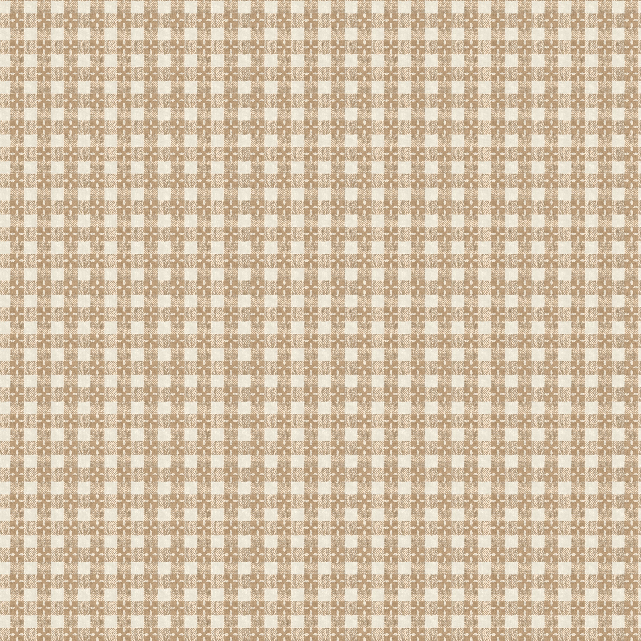 108" wide quilt backing with a classic tan and cream check pattern and subtle textured details.