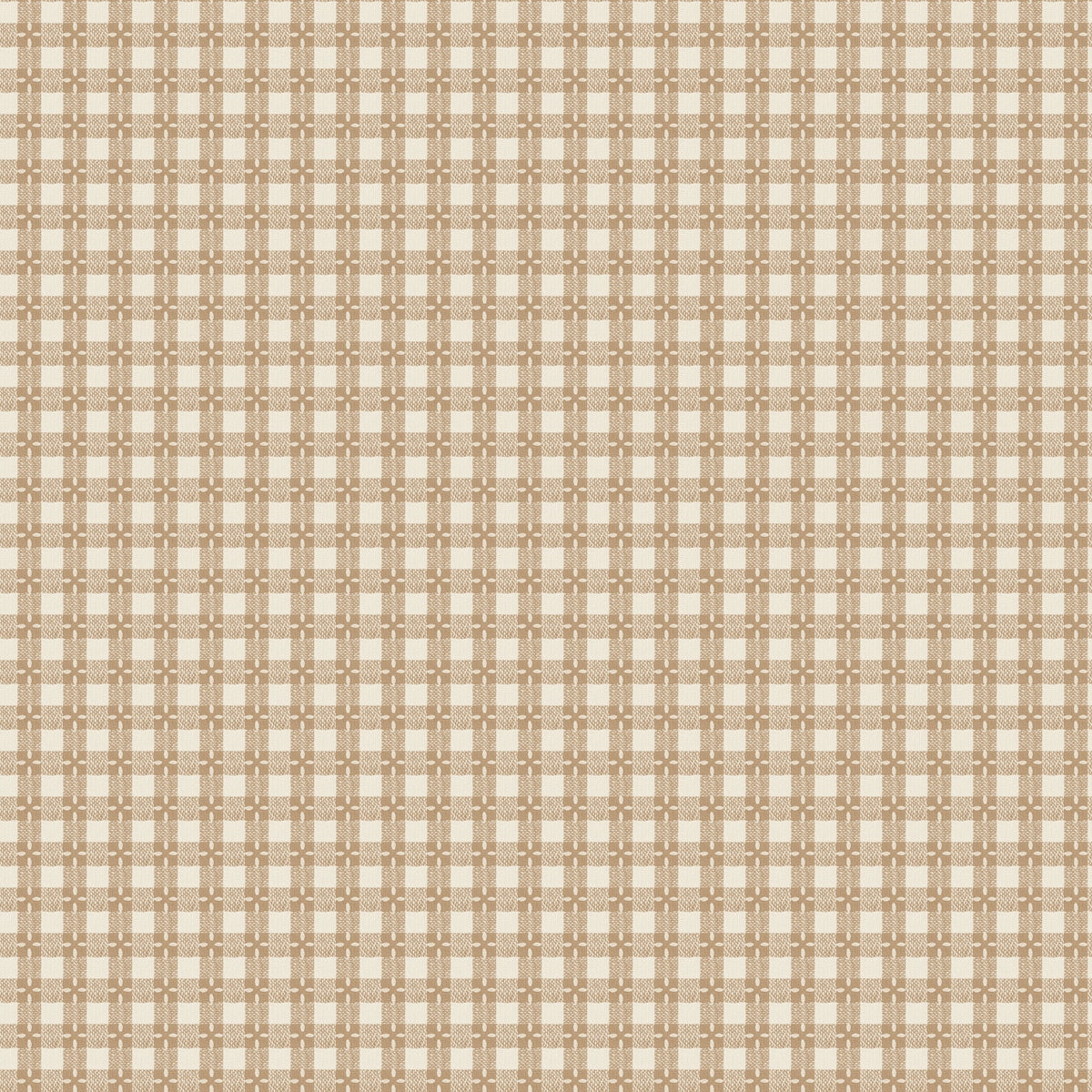 108" wide quilt backing with a classic tan and cream check pattern and subtle textured details.