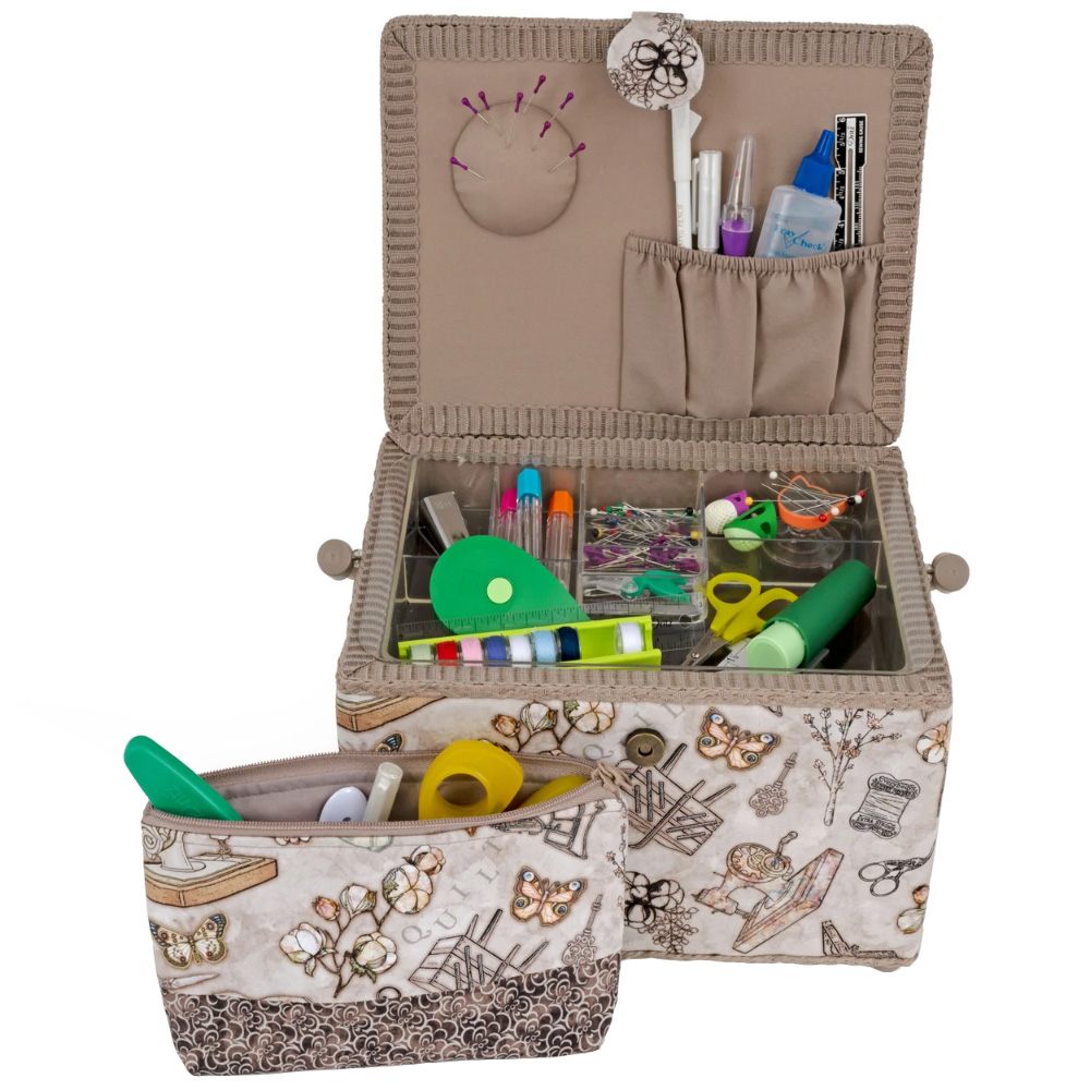 Dritz, Large Sewing Basket & Accessory Case - Neutral Vintage image # 92479