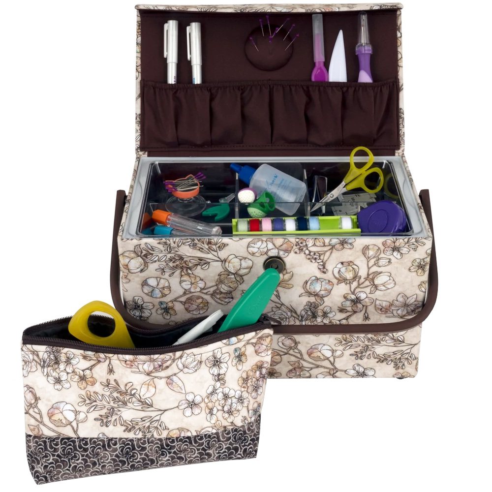 Dritz, Medium Sewing Basket & Accessory Case - Neutral Floral image # 92294