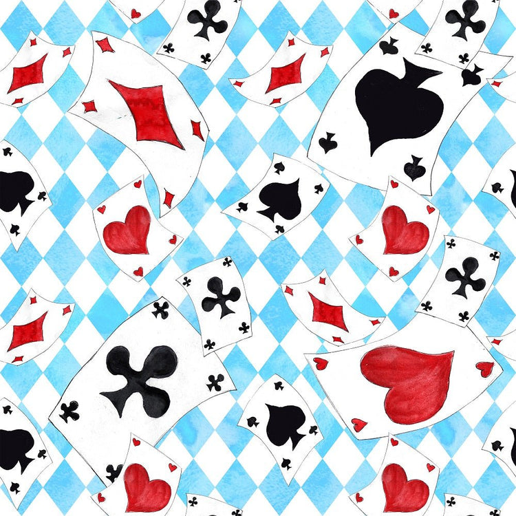 Alice in Wonderland Cards Fabric - Blue Fat Eighth