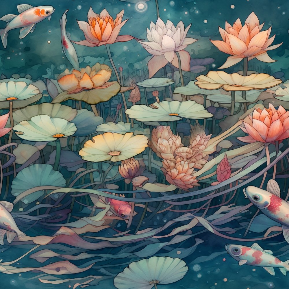 Asian Pond Pattern #8 Fabric