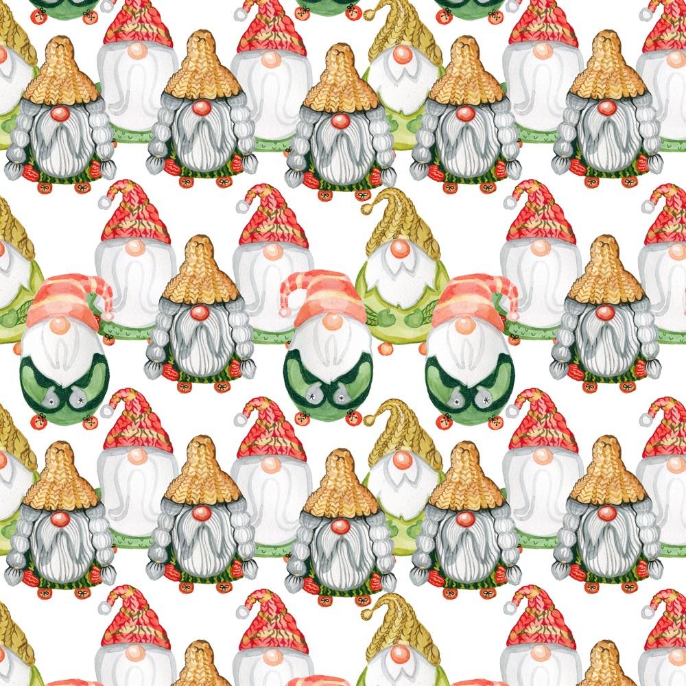 Assorted Scandinavian Gnomes Fabric - White