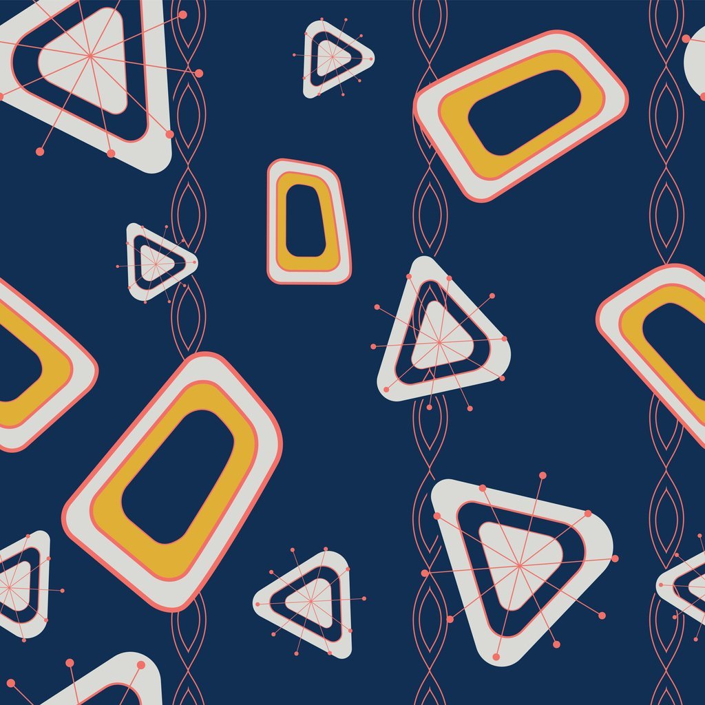 Atomic Geometric Pattern #6 Fabric - Blue