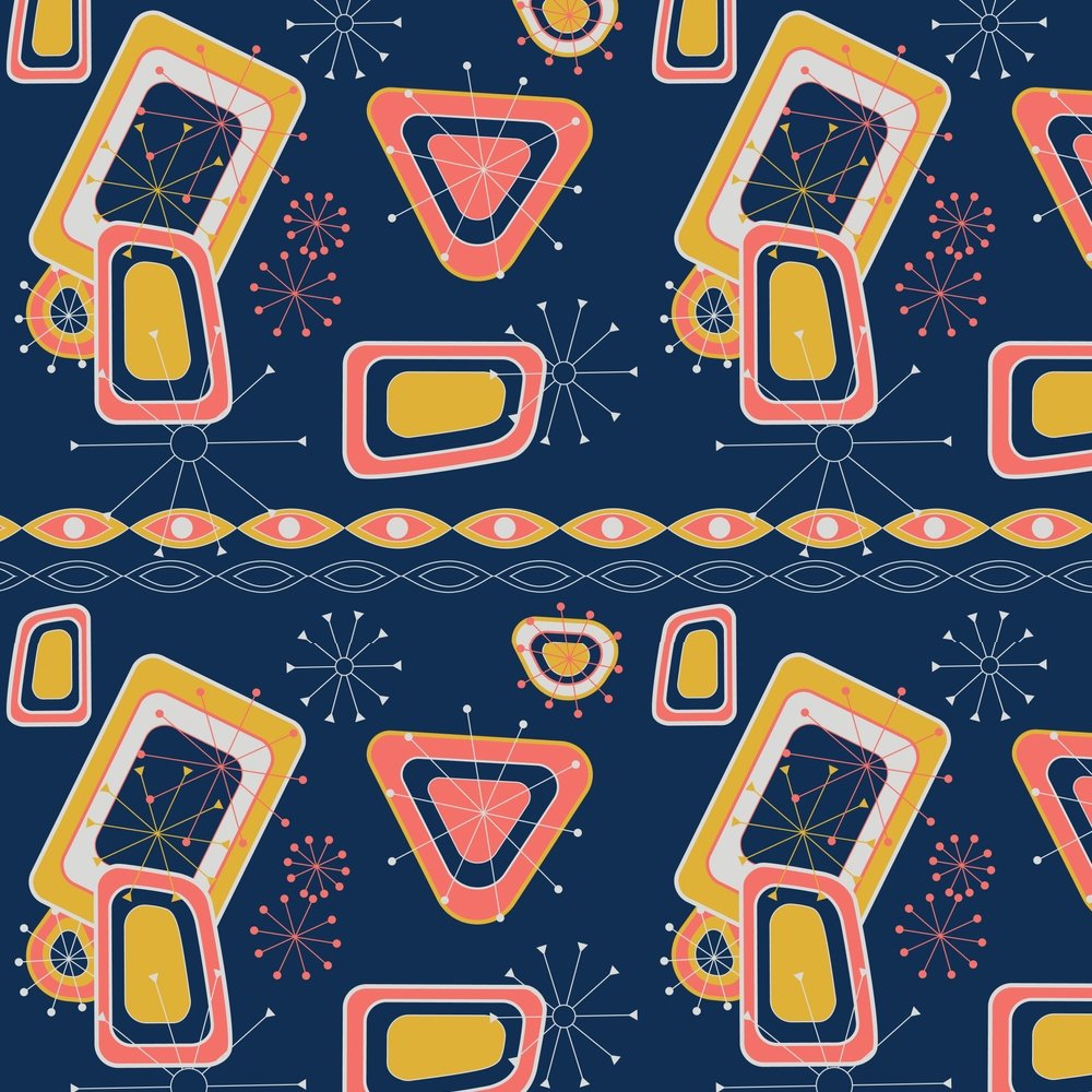 Geometry Atomic Pattern Atomic Geometric Pattern Fabric - Blue